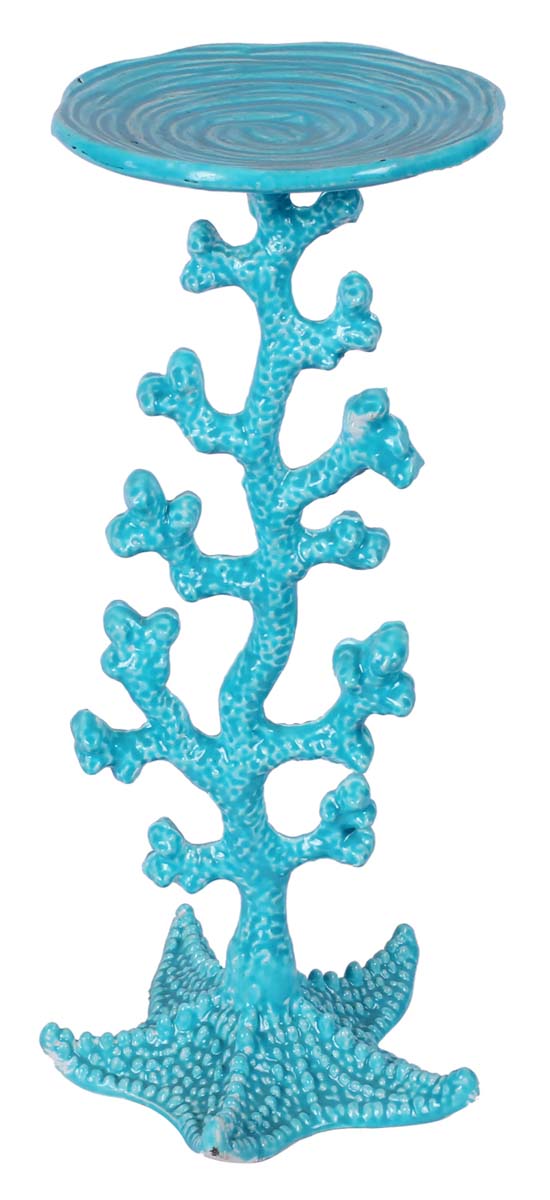 11” Sea-Coral Candle-Stand / Tea-Light Holder in Aluminum - Sea-Blue Color - Hand-Crafted Home Decor from India - Buy in Bulk Wholesale